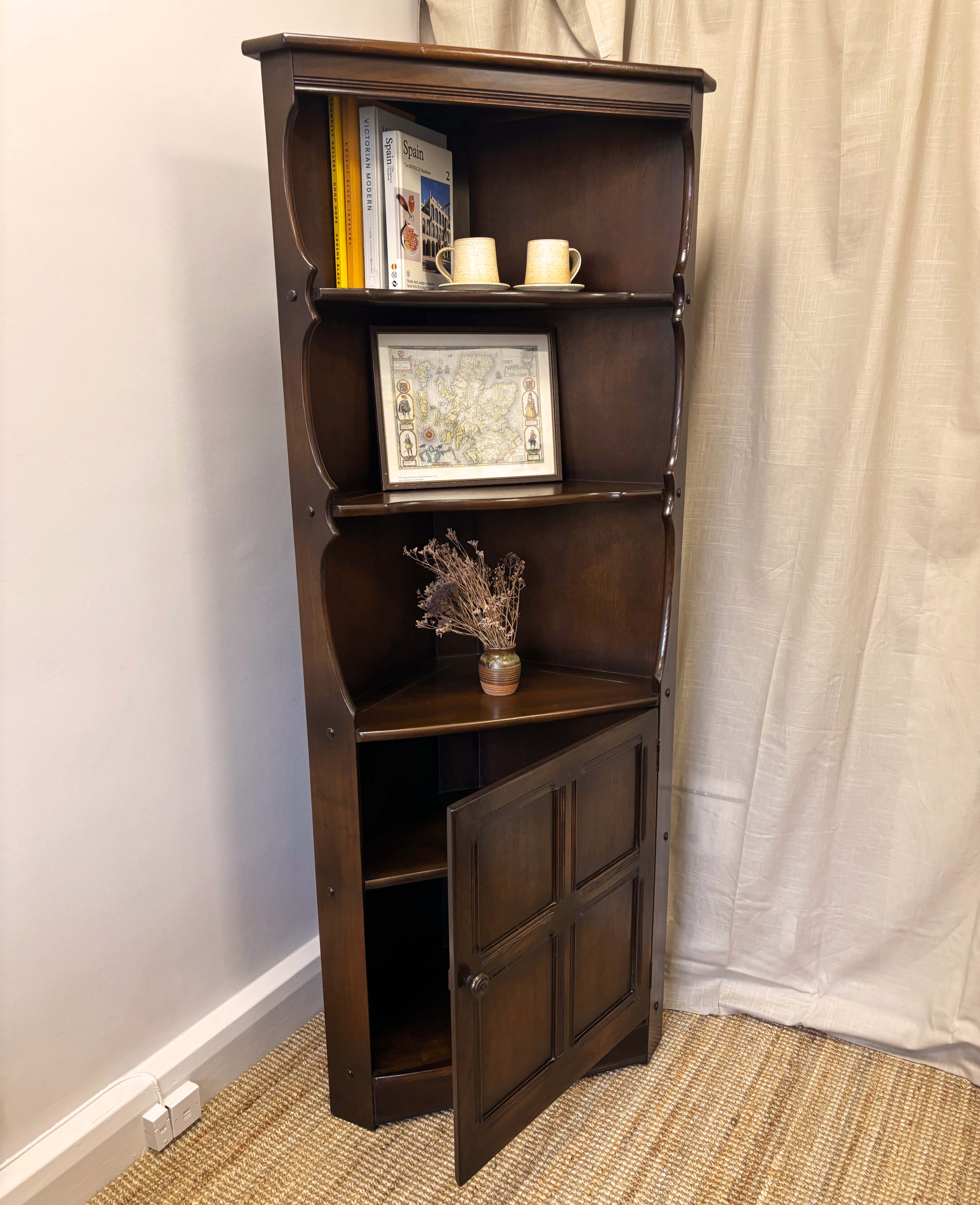 Dark Ercol Corner Cabinet / Bookcase